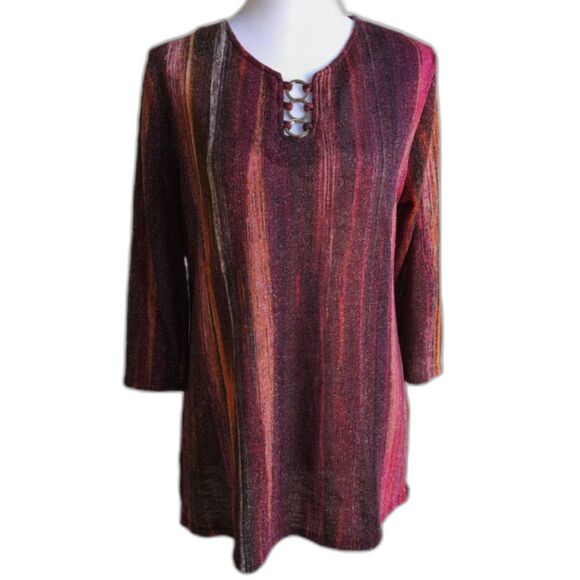 Cocomo Glitter Tunic Blouse Womens Medium Striped Keyhole Fairy Grunge Boho Knit - Picture 2 of 9